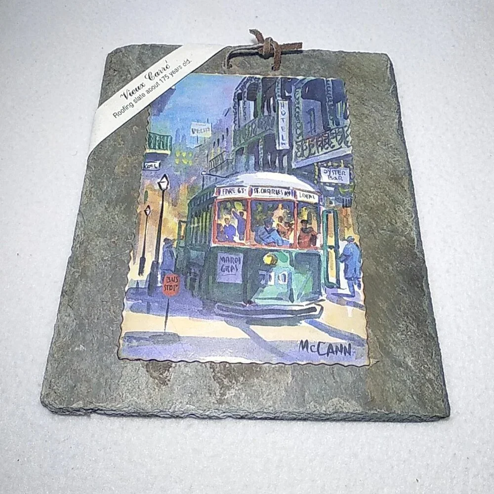 Antique New Orleans Roofing Slate Tile John McCann Street Car Street Scene Print